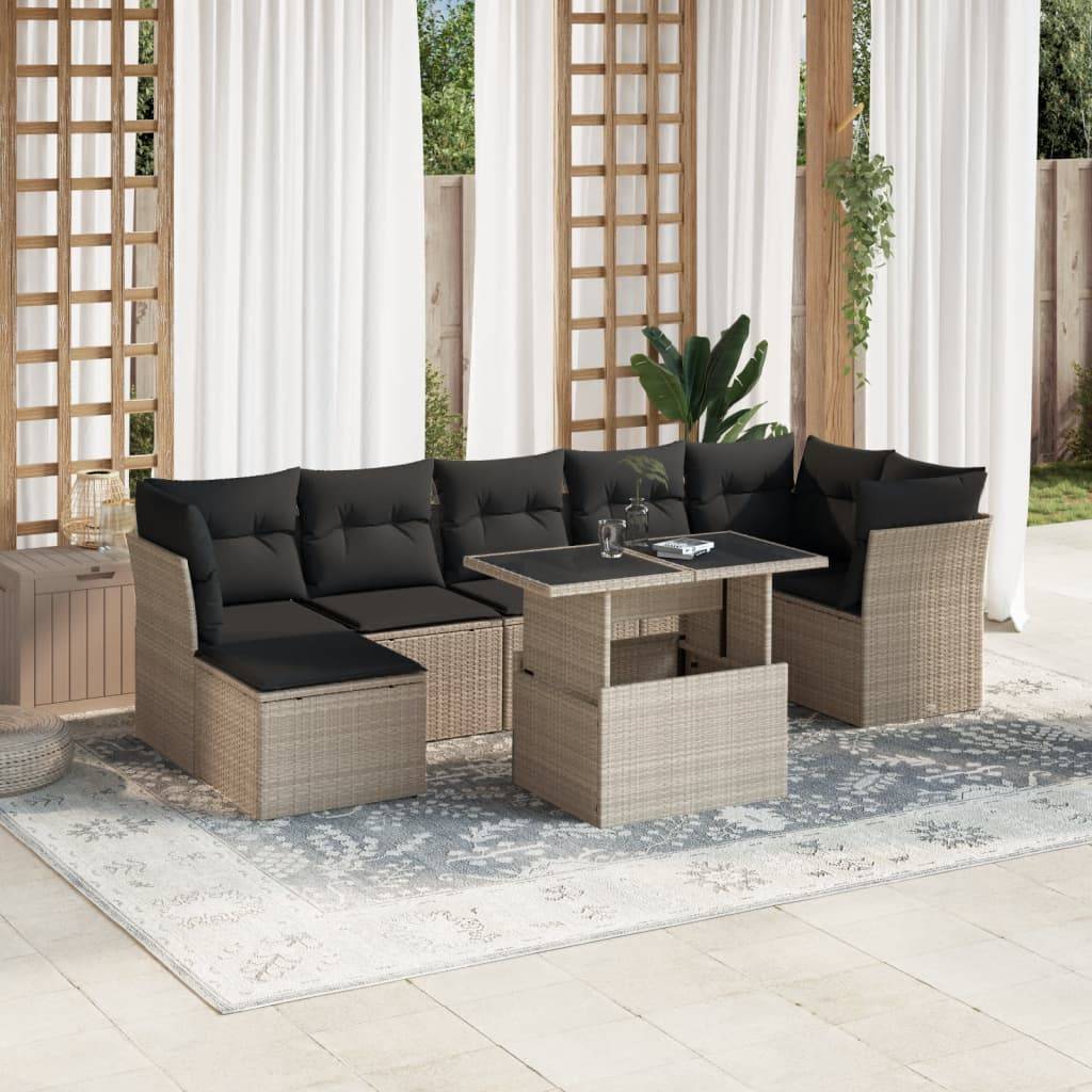 vidaXL 8-tlg. Garten-Sofagarnitur mit Kissen Hellgrau Poly Rattan