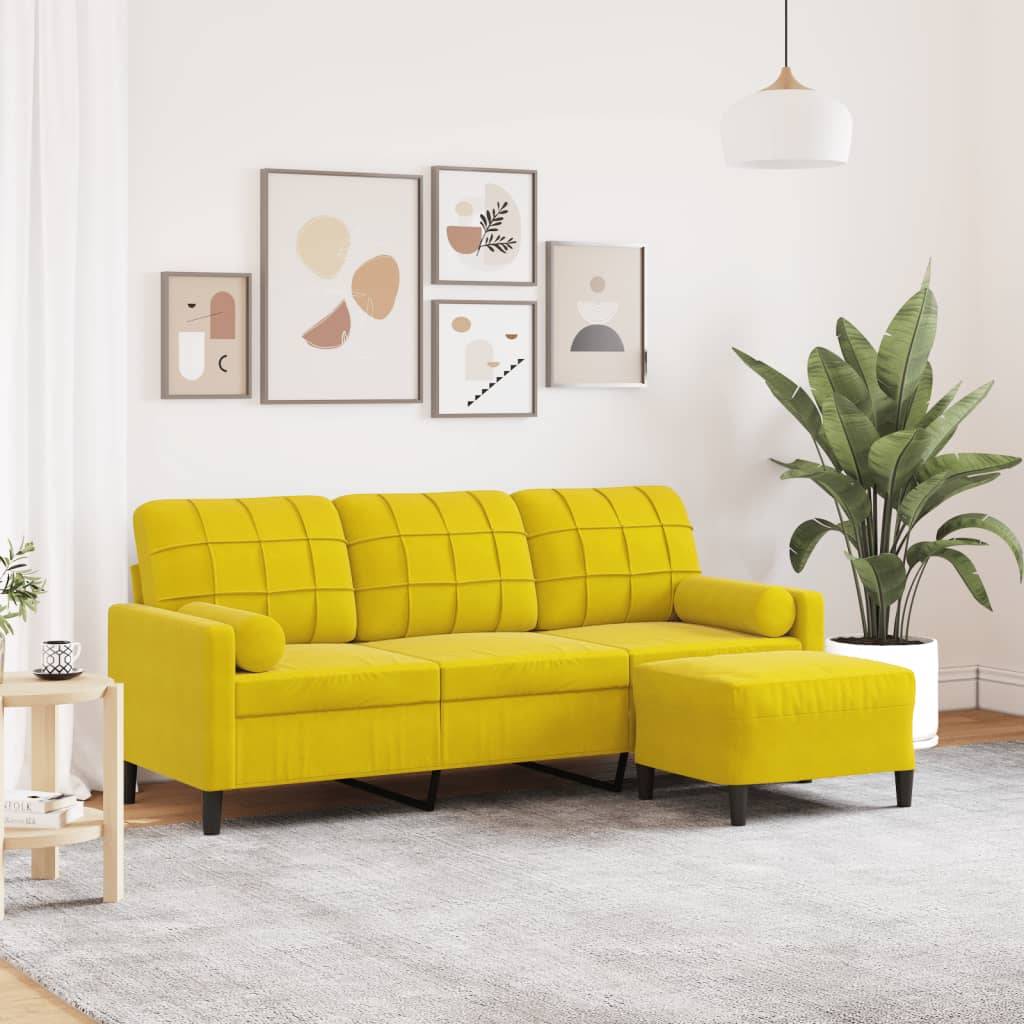 vidaXL 3-Sitzer-Sofa mit Hocker Gelb 180 cm Samt