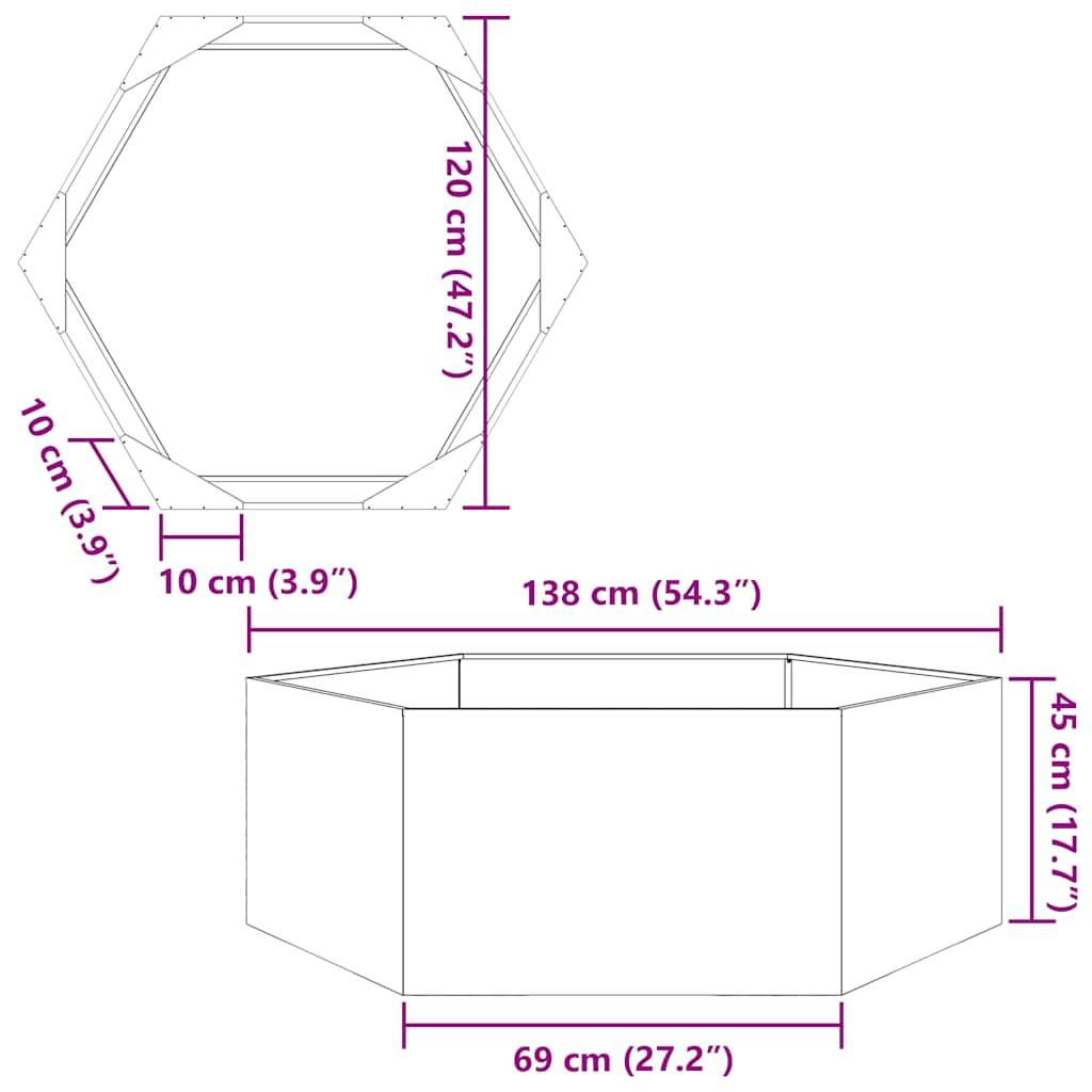 vidaXL Pflanzkübel Sechseckig 138x120x45 Verzinkter Stahl