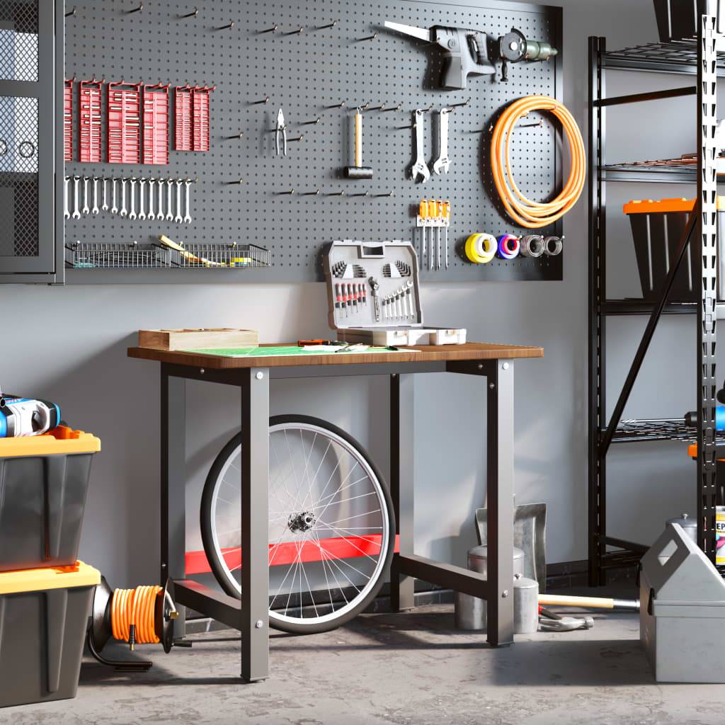 vidaXL Werkbank Dunkelbraun 100x60x81,5 cm Massivholz Eiche Rechteckig