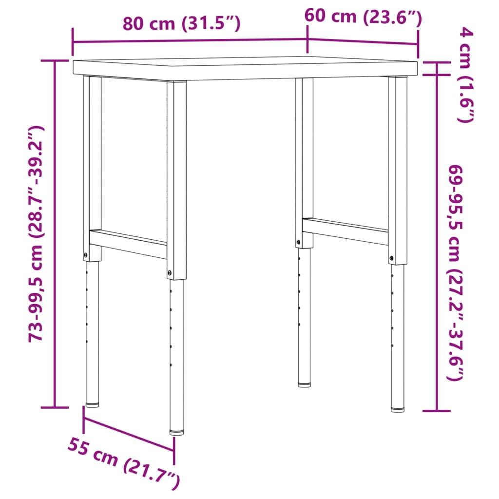 vidaXL Werkbank 80x60x(73-99,5) cm Massivholz Akazie Rechteckig
