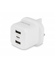 Dicota Netzteil kompakt Laptop 32 Watt 3 A 3 Ausgabeanschlussstellen 2 x USB 24 pin USB-C weiß Großbritannien