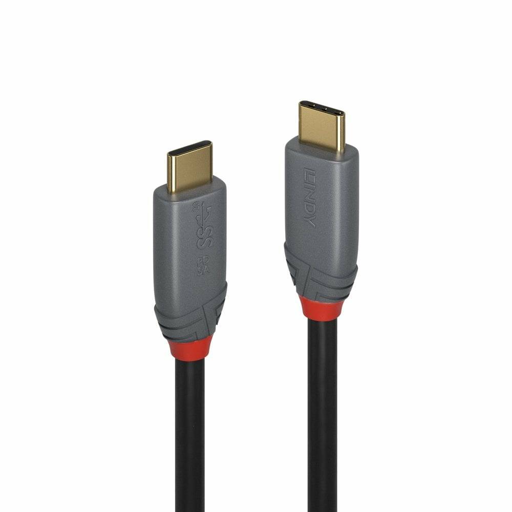 Zwei schwarze Kabel mit grauen Steckern und roten Akzenten, auf denen 