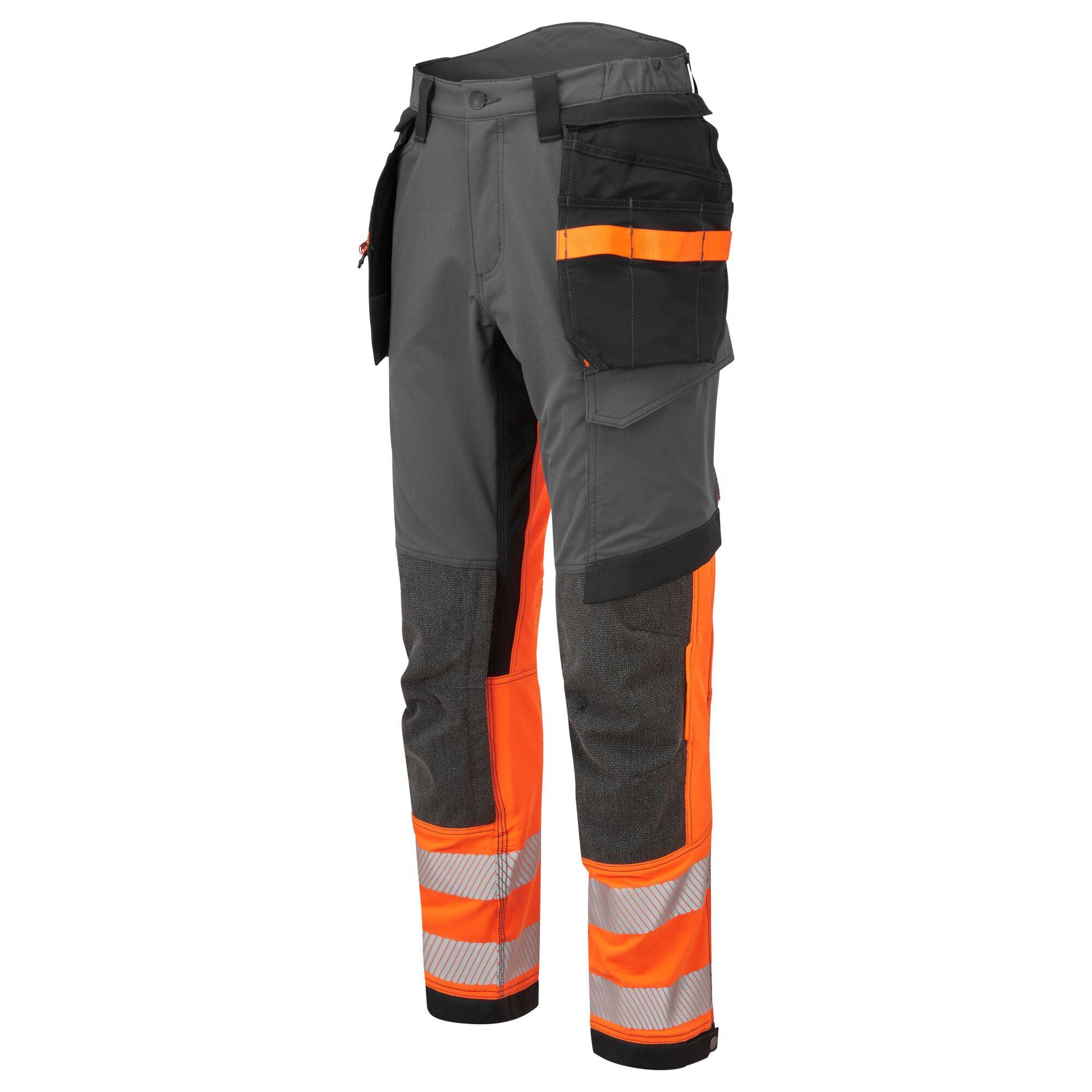 Portwest® EV4 Warnschutz Stretch Bundhose Klasse 1 Orange/Metallgrau mit abnehmbaren Holstertaschen EV442 44
