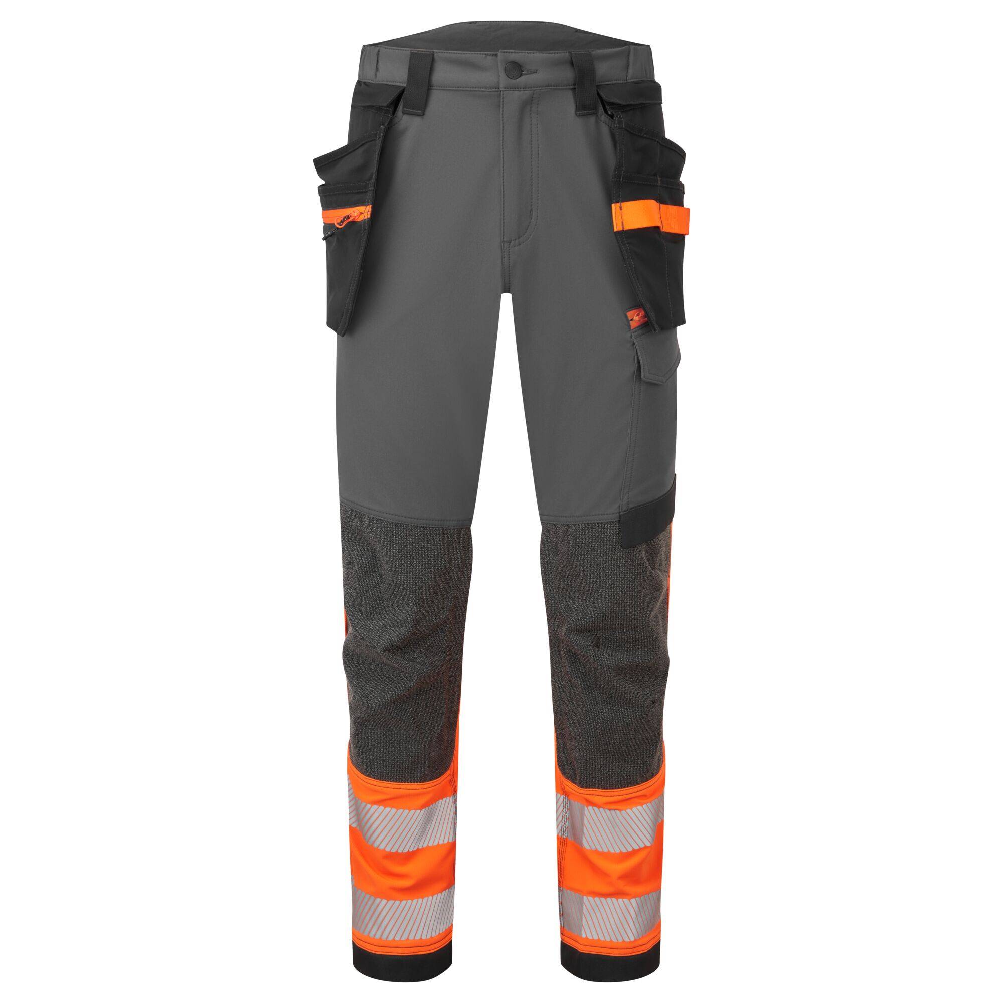 Portwest® EV4 Warnschutz Stretch Bundhose Klasse 1 Orange/Metallgrau mit abnehmbaren Holstertaschen EV442 33