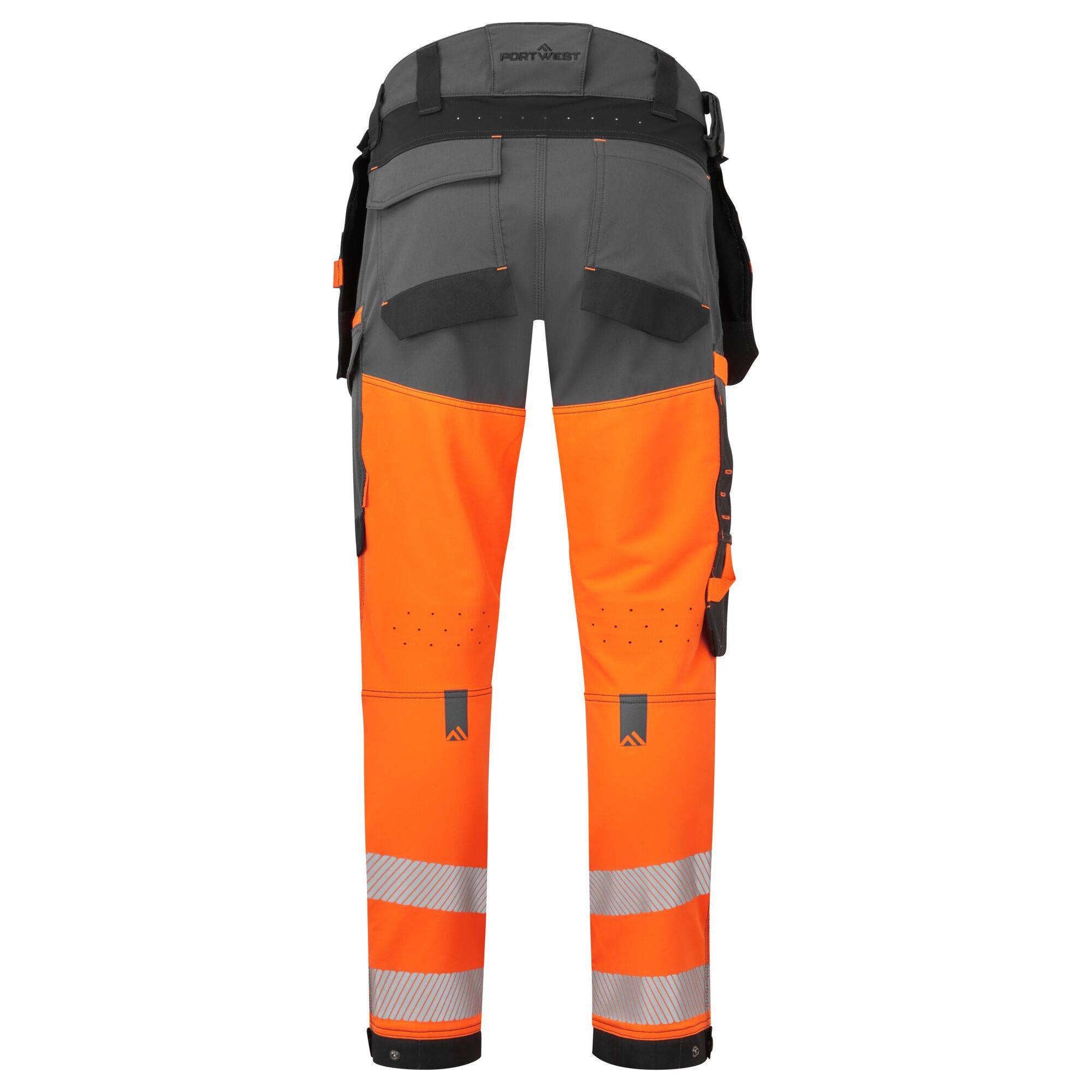 Portwest® EV4 Warnschutz Stretch Bundhose Klasse 1 Orange/Metallgrau mit abnehmbaren Holstertaschen EV442 38