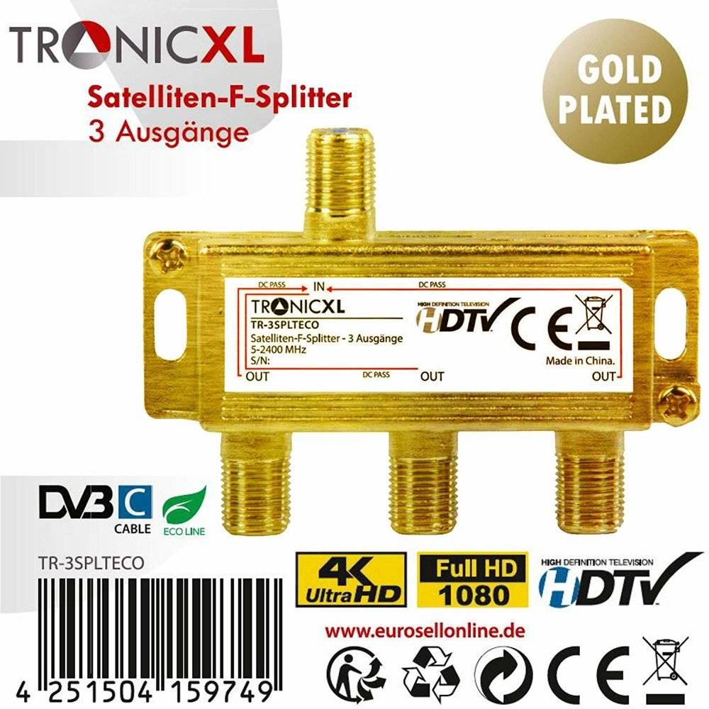 Répartiteur satellite iec gold 3 voies, distributeur d'antenne, adaptateur câble tv 3 voies, télévision par câble coaxiale