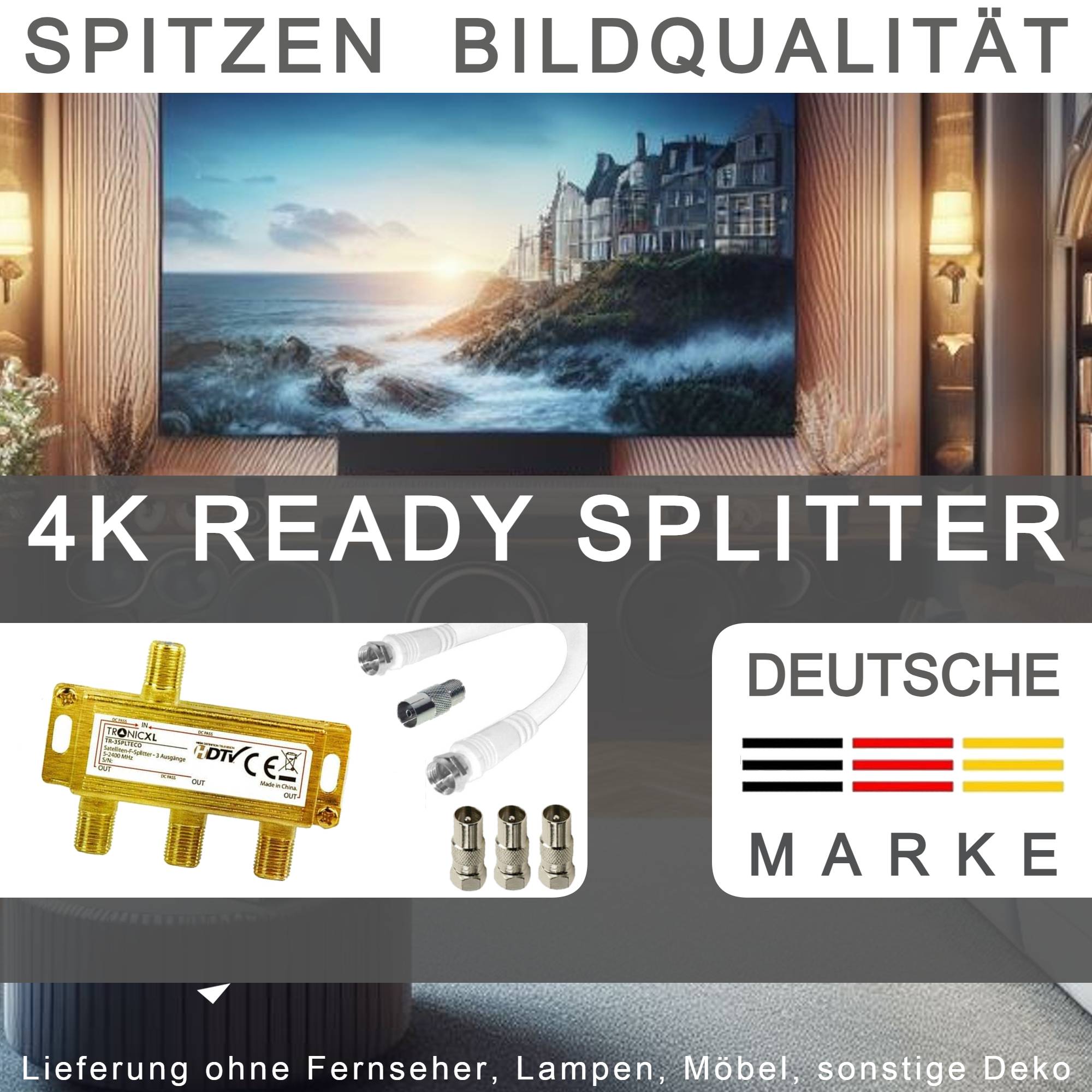 3-Fach IEC GOLD Sat Splitter Verteiler Antennenverteiler 3fach TV Kabel Adapter Kabelfernsehen Koax Fernseher