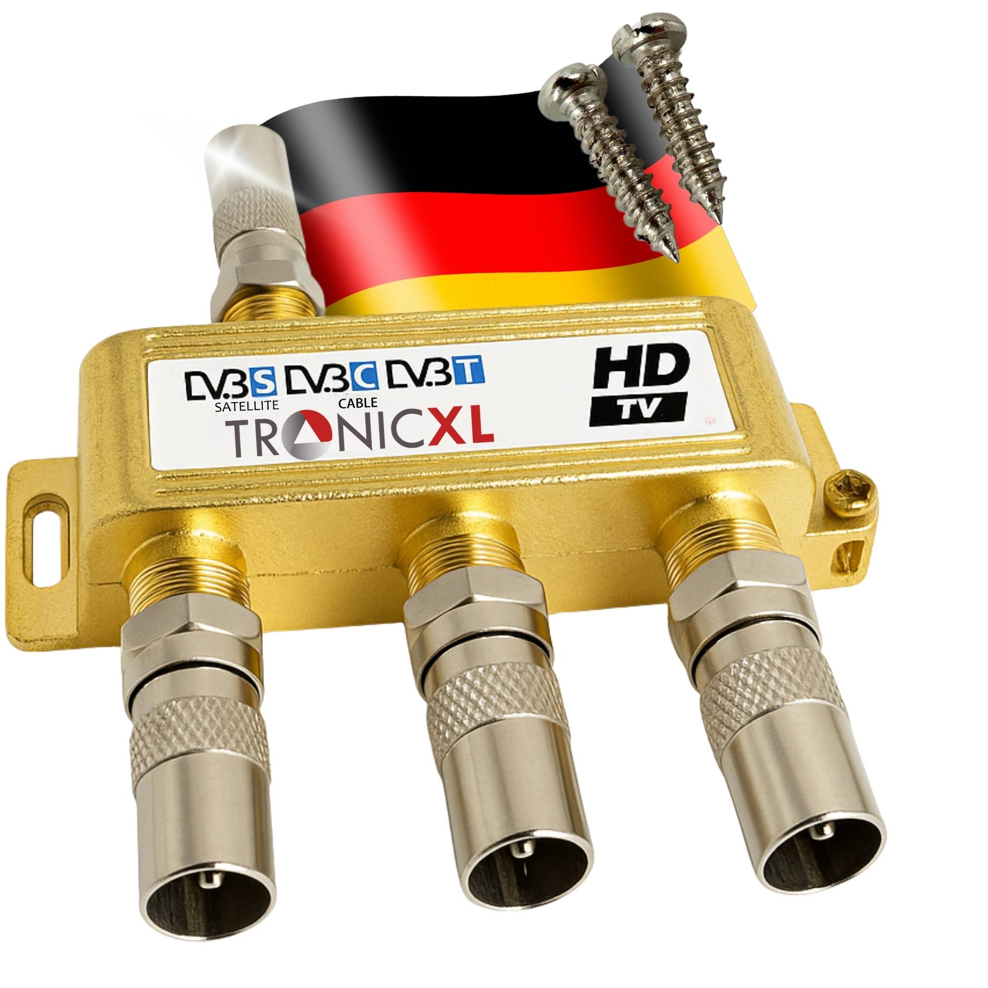 3fach gold Breitband Kabel Verteiler 3-Fach TV Sat Splitter BK CATV Kabelfernsehen Fernseher