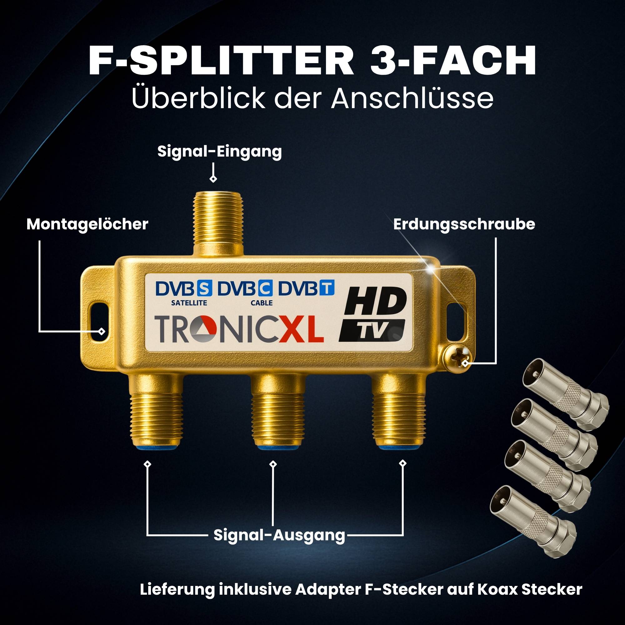 3fach gold Breitband Kabel Verteiler 3-Fach TV Sat Splitter BK CATV Kabelfernsehen Fernseher