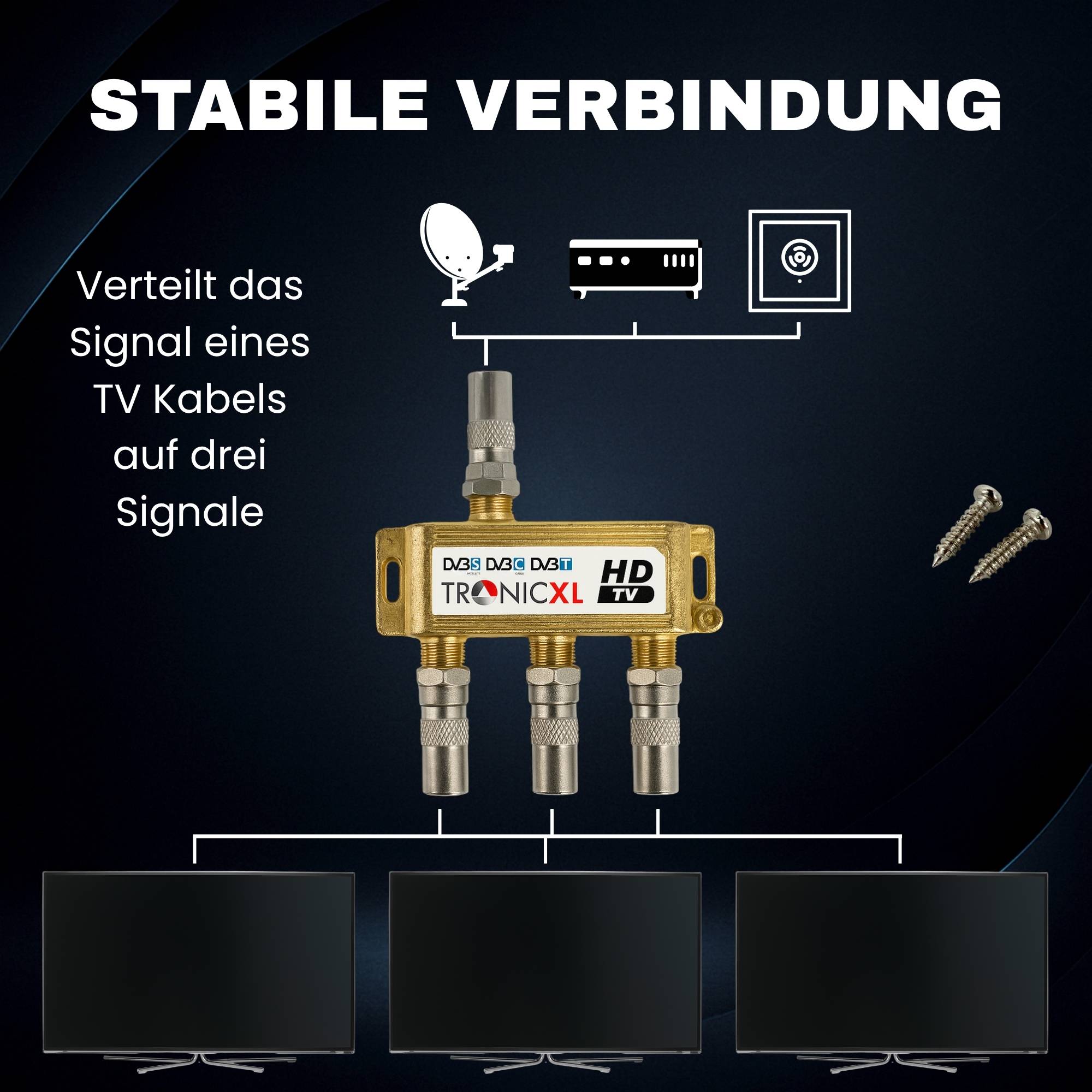3fach gold Breitband Kabel Verteiler 3-Fach TV Sat Splitter BK CATV Kabelfernsehen Fernseher