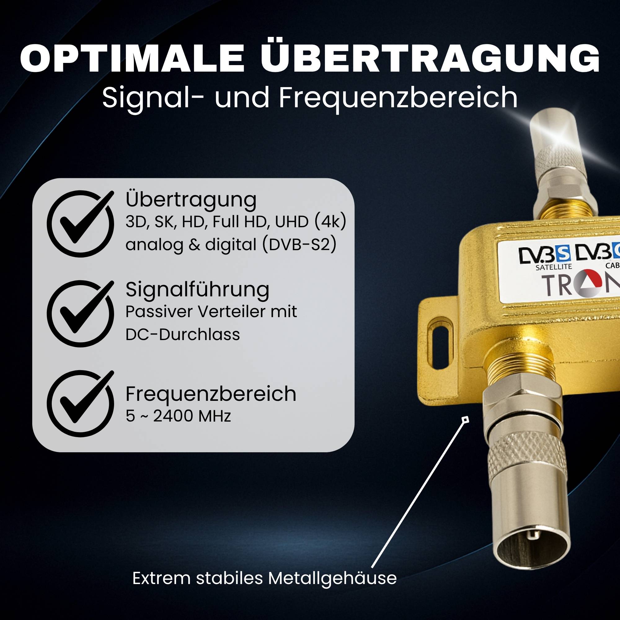 3fach gold Breitband Kabel Verteiler 3-Fach TV Sat Splitter BK CATV Kabelfernsehen Fernseher