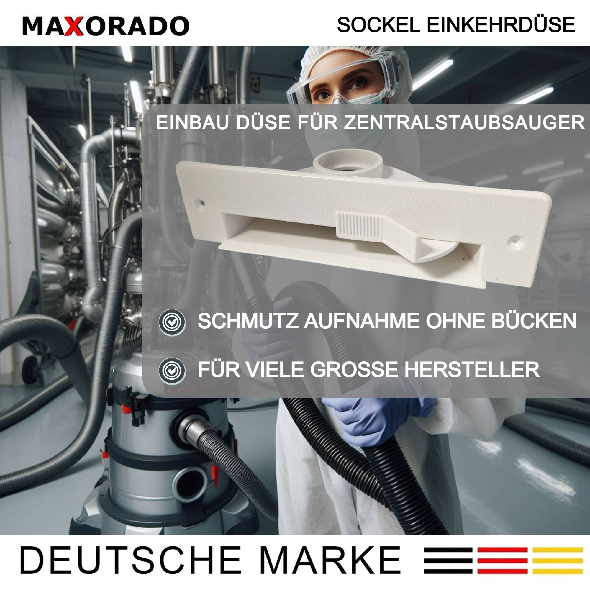 Maxorado ZS1 Kehrschaufel Kehrichtklappe für Zentralstaubsauger saugende Kehrschaufel mit Kippmechanik Staubsaugerzubehör