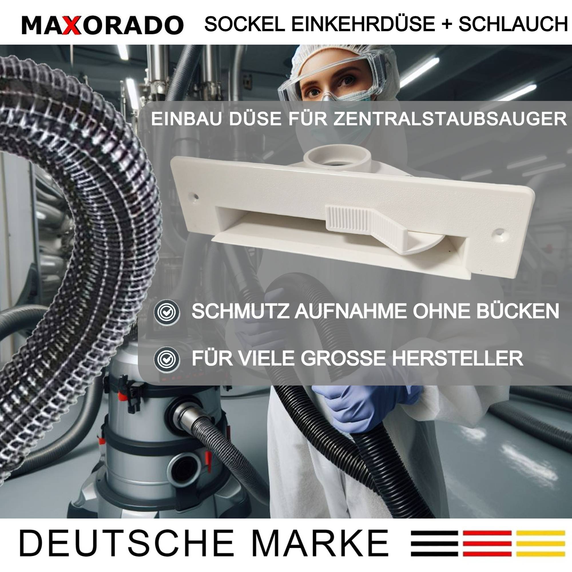 Maxorado Set ZS4 für Zentralstaubsauger - Sockeldüse + Einbau Kit Staubsaugerzubhör Zubehör-Kit