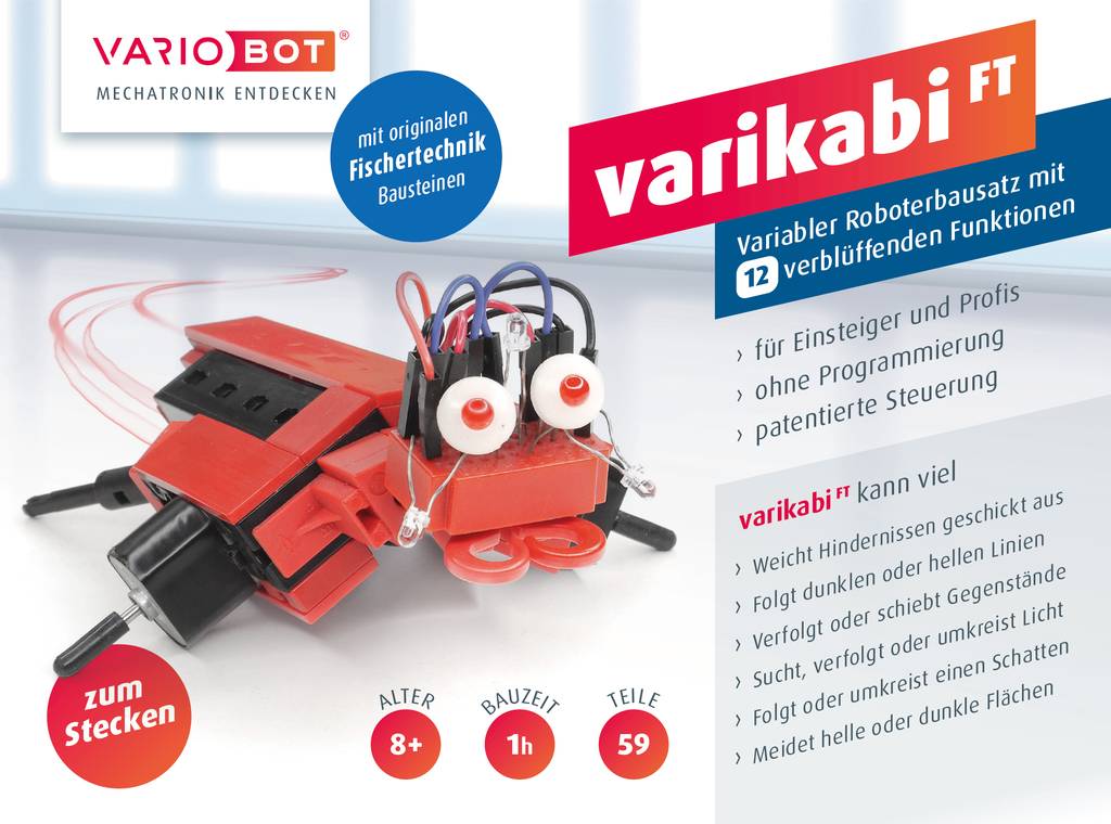 varikabi FT (Fischertechnik) - Roboter-Bausatz zum Stecken mit 12 Funktionen, Elektronik-Bausatz von VARIOBOT