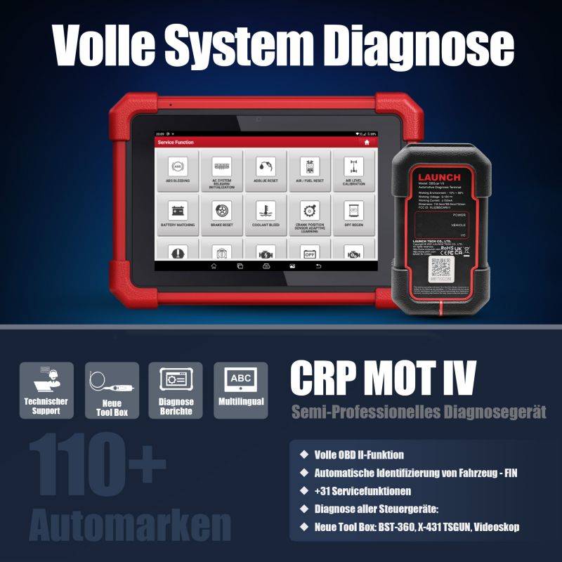 LAUNCH CRP MOT IV KFZ OBD2 Diagnosegerät alle Steuergerät/Codierung Aktive Test + 31 Service Funktionen
