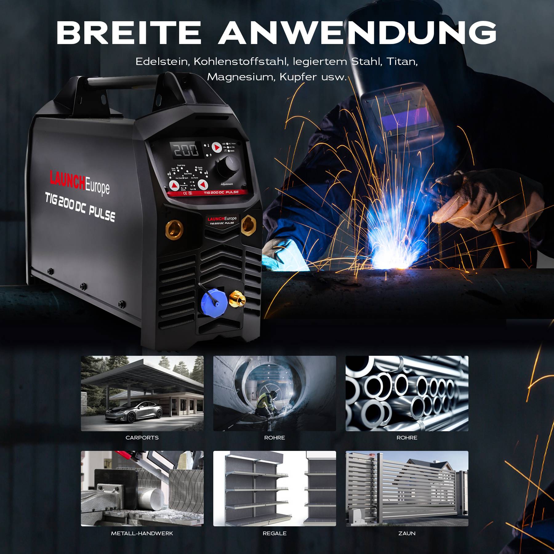 LAUNCH Schweißgerät TIG 200 mit DC MMA, TIG und Impulsbasiertes TIG Schweißen