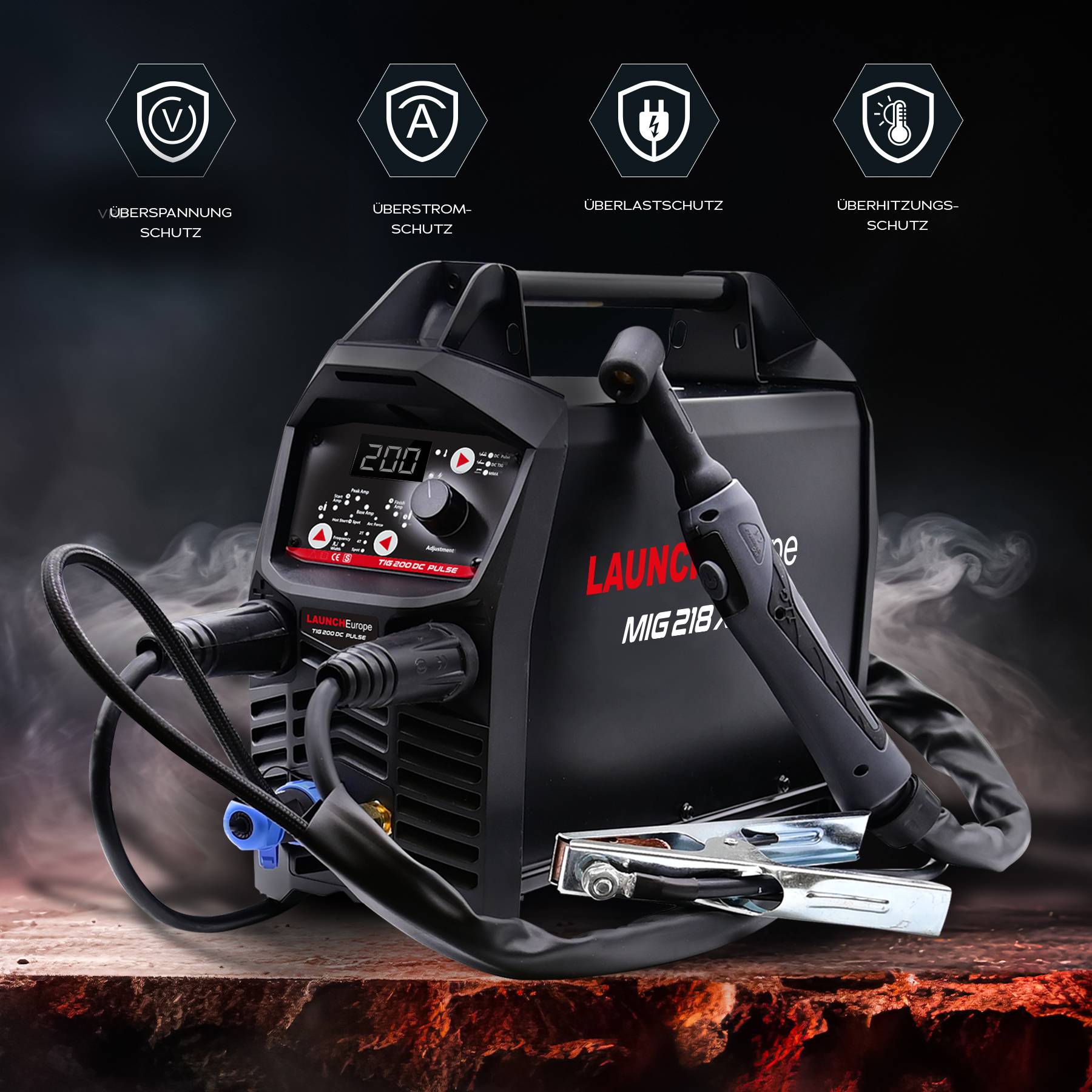 LAUNCH Schweißgerät TIG 200 mit DC MMA, TIG und Impulsbasiertes TIG Schweißen