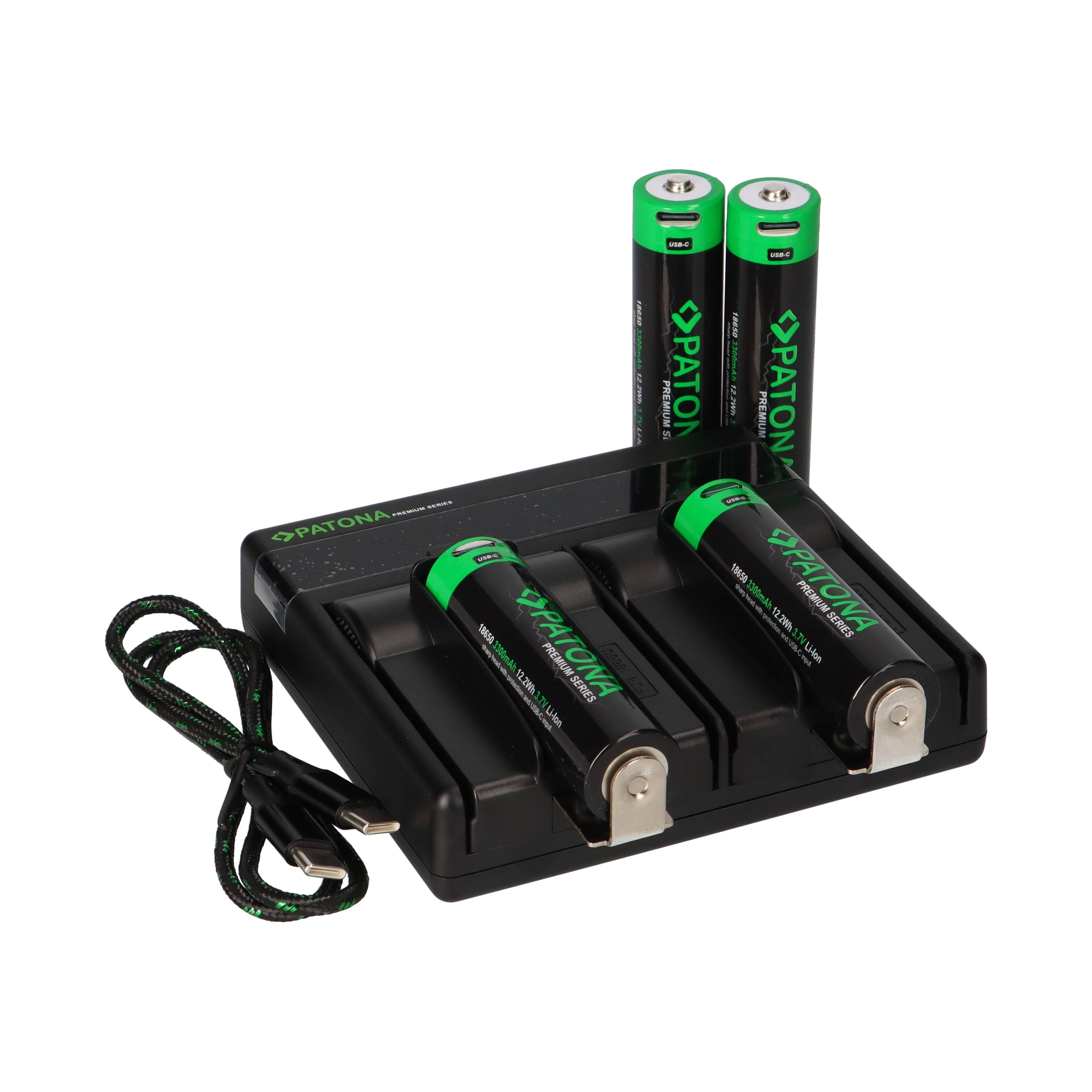 Dual PD Performance Ladegerät + 4 Premium 18650 Zellen + USB-C Input