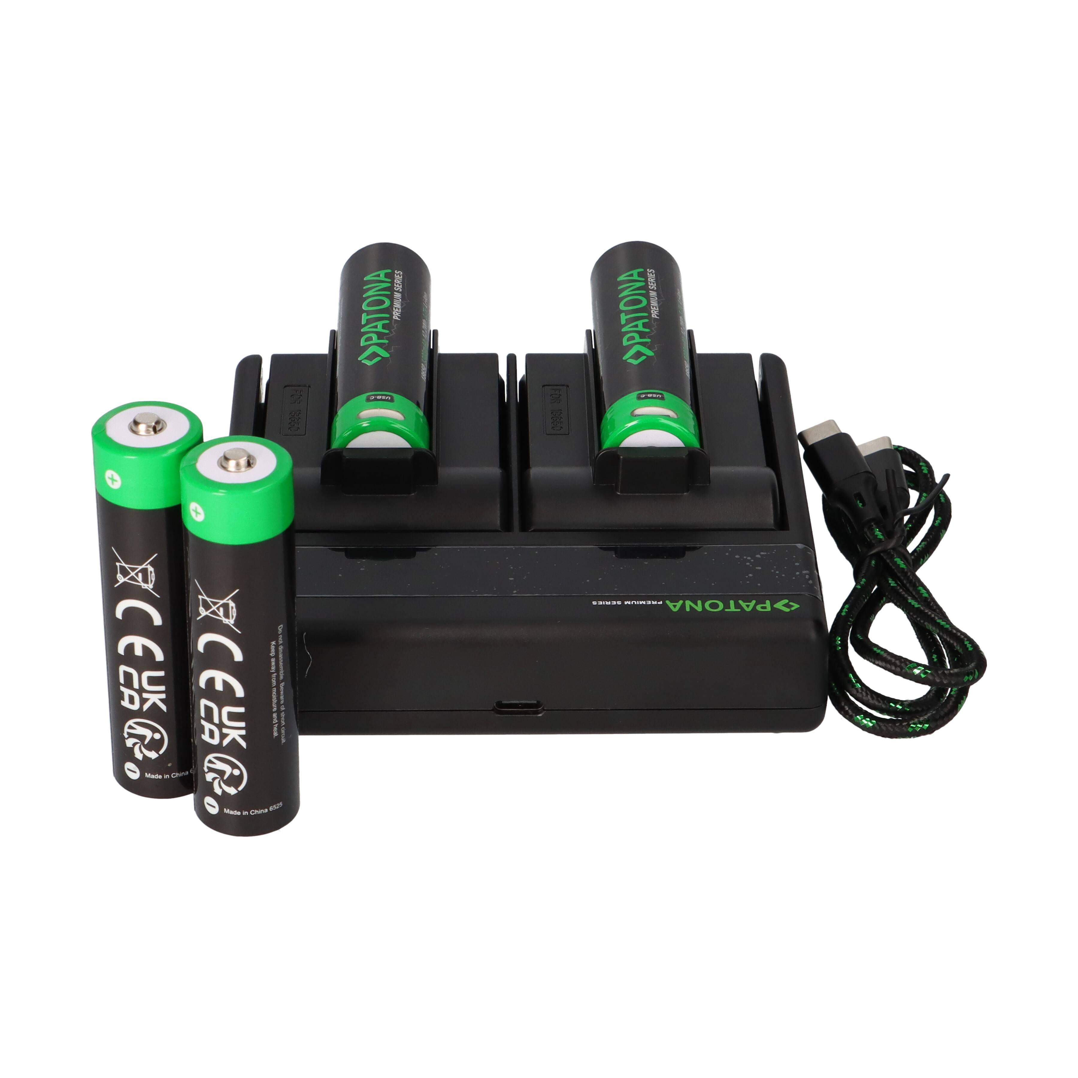 Dual PD Performance Ladegerät + 4 Premium 18650 Zellen + USB-C Input