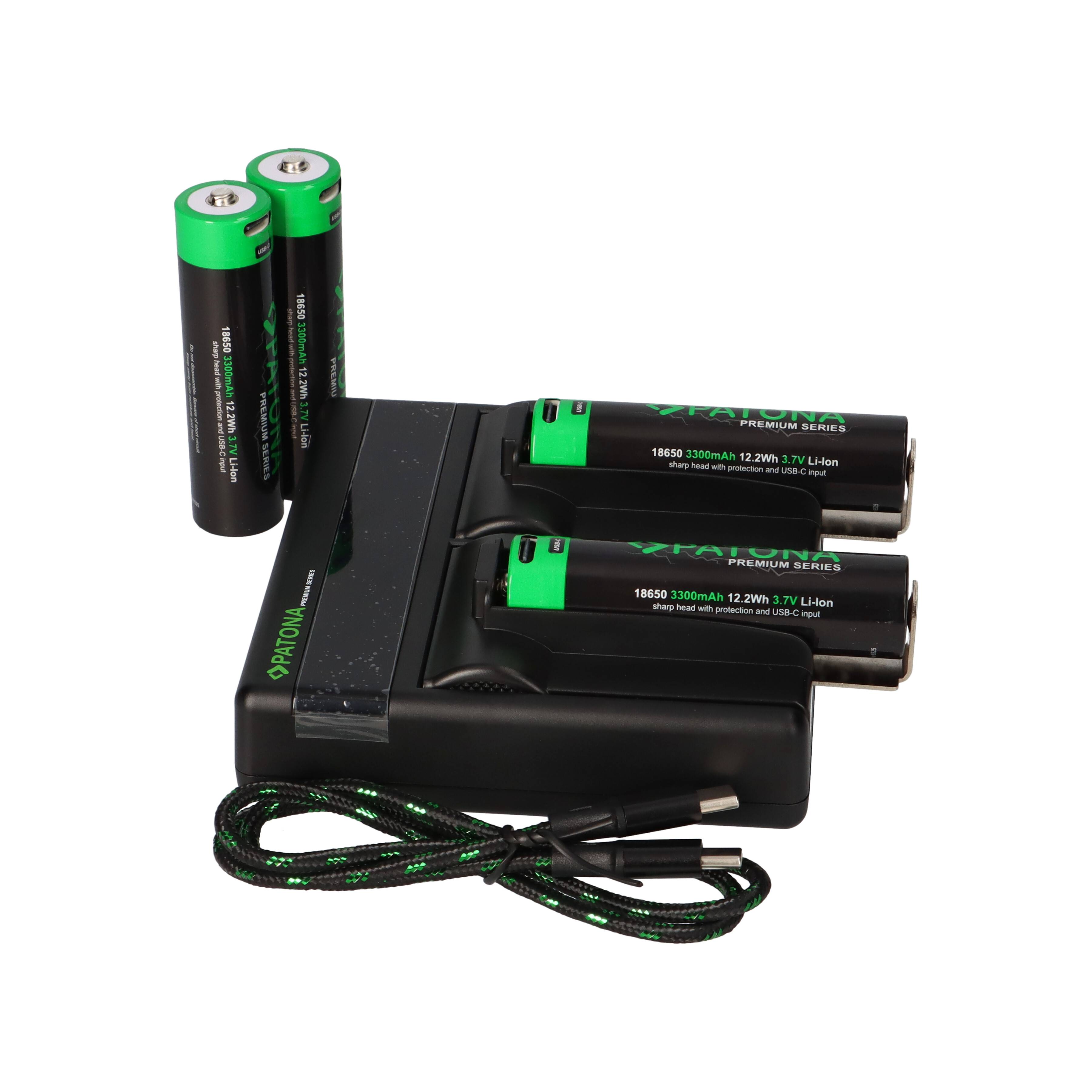 Dual PD Performance Ladegerät + 4 Premium 18650 Zellen + USB-C Input