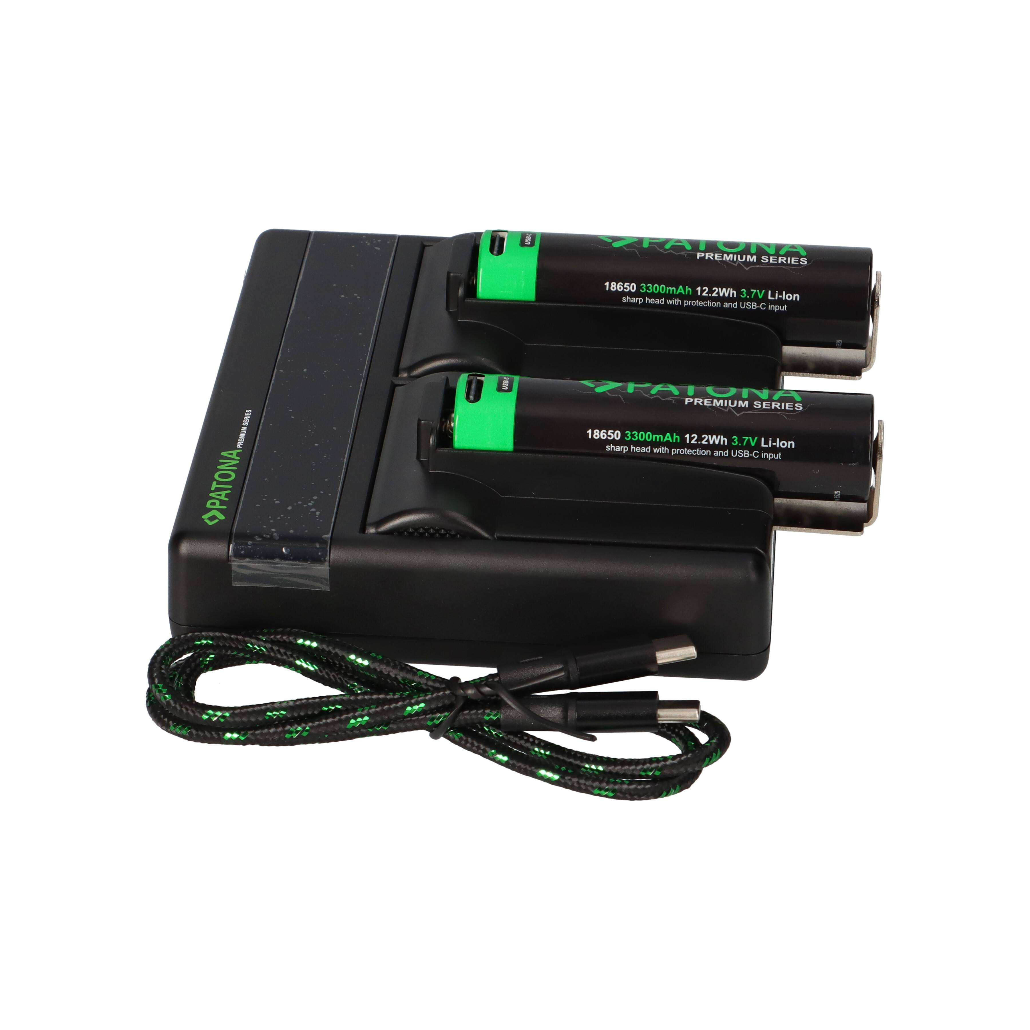 Dual PD Performance Ladegerät + 2 Premium 18650 Zellen + USB-C Input