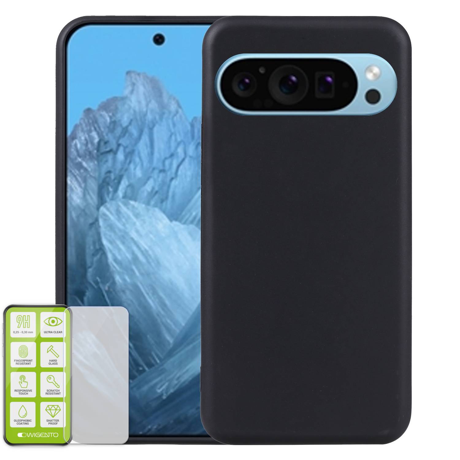 Für Google Pixel 9 / 9 Pro Silikon TPU Hülle Schwarz + H9 Hart Glas