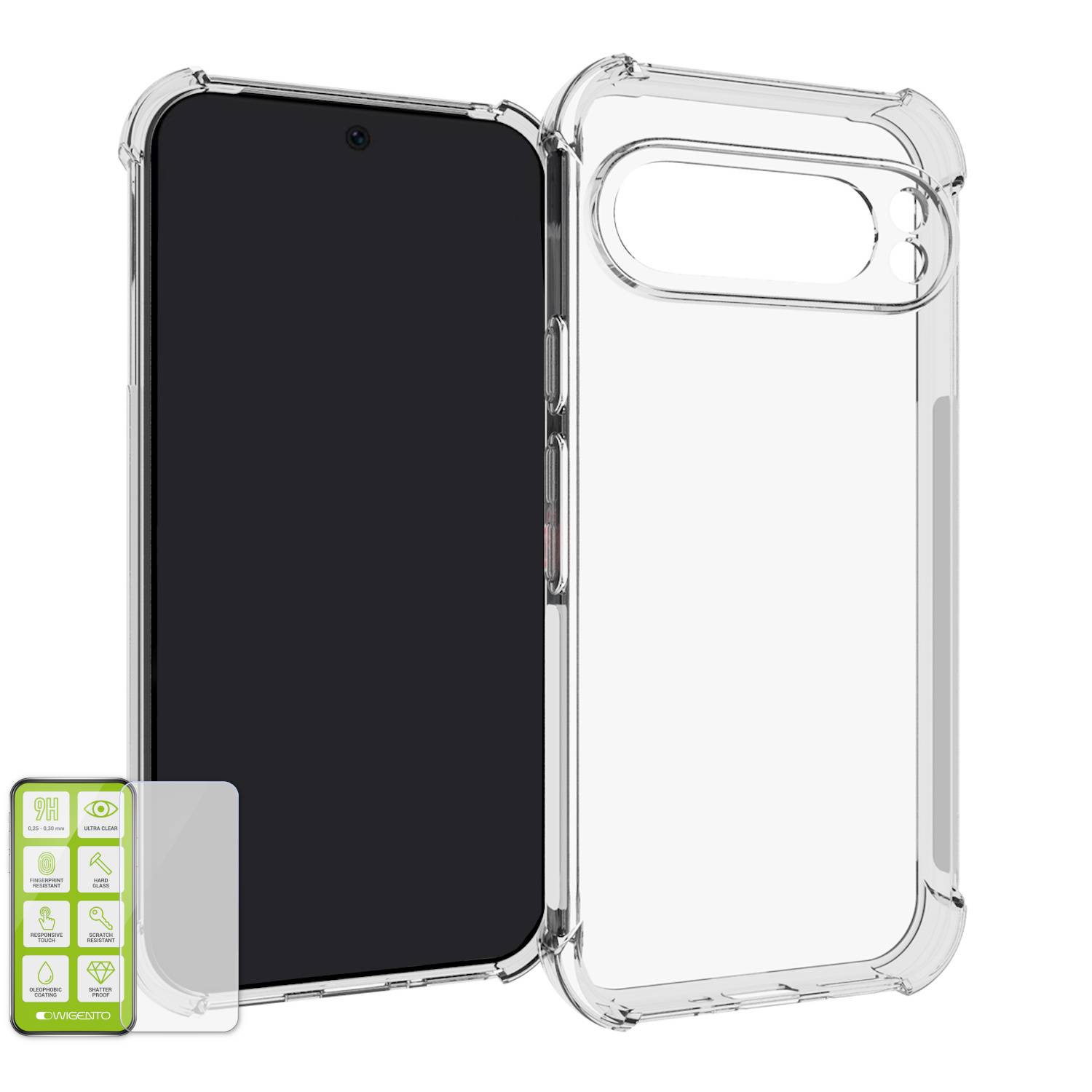 Für Google Pixel 9 Pro XL Schock TPU Silikon Schutz Hülle + Hart Glas