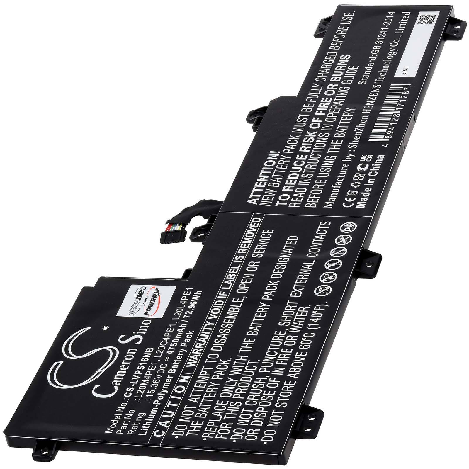 Powery Akku kompatibel mit Lenovo Typ L20M4PE1, 15,36V, Li-Polymer
