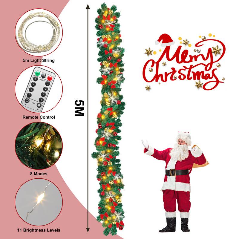 Weihnachtsgirlande5M USB Künstliche Tannengirlande Baumgirlande Dekogirlande mit Fernbedienung für Tischdeko