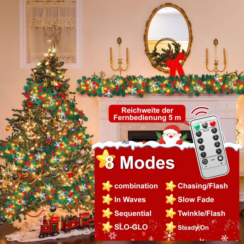 Weihnachtsgirlande Weihnachtskranz 5M USB Künstliche Tannengirlande mit Fernbedienung Zweiggirlande Hängend