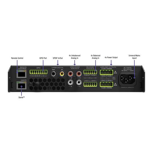 NEXO NANONXAMP4-D - 4-Kanal Leistungs-TD-Controller mit Dante (4x 250 W | 1/2 1HE Rackgerät) in schwarz/ silber