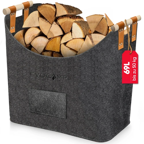 EVOCAMP Filzkorb Aufbewahrung für Brennholz, Korb aus Filz in Dunkelgrau, 44x44x30 cm, Holzgriffen, vielseitige Verwendungsmöglichkeiten EVOCAMP Filzkorb Aufbewahrung für Brennholz, Korb aus Filz in Dunkelgrau, 44x44x30 cm, Holzgriffen, vielseitige Verwendungsmöglichkeiten