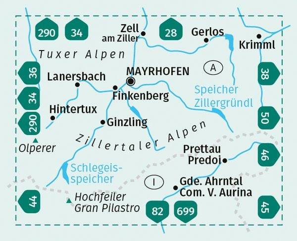 KOMPASS Wanderkarte 37 Zillertaler Alpen, Tuxer Alpen 1:50.000