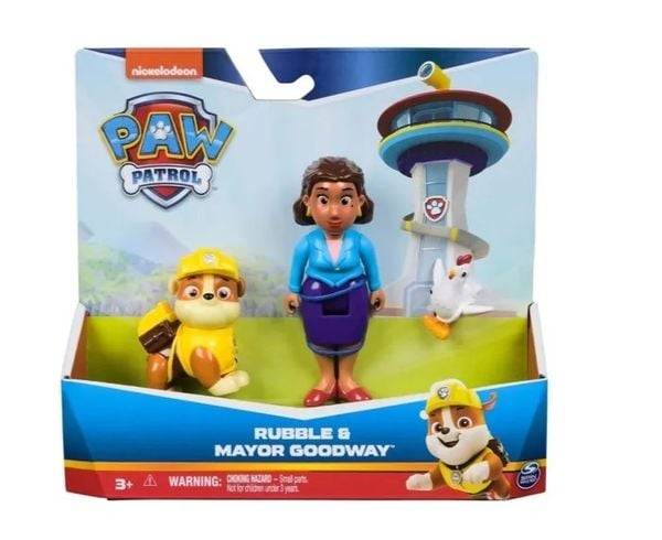 PAW Patrol Hero Pups – Actionfiguren-Set mit 1 Rubble Hundefigur, 1 Bürgermeisterin Gutherz Figur und 1 Henrietta Hühner Figur