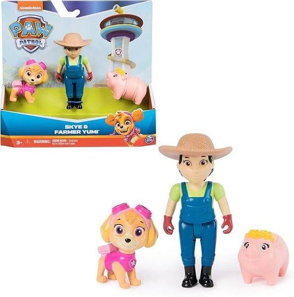 PAW Patrol Hero Pups – Actionfiguren-Set mit 1 Skye Hundefigur, 1 Bäuerin Yumi Figur und 1 Schweinchen