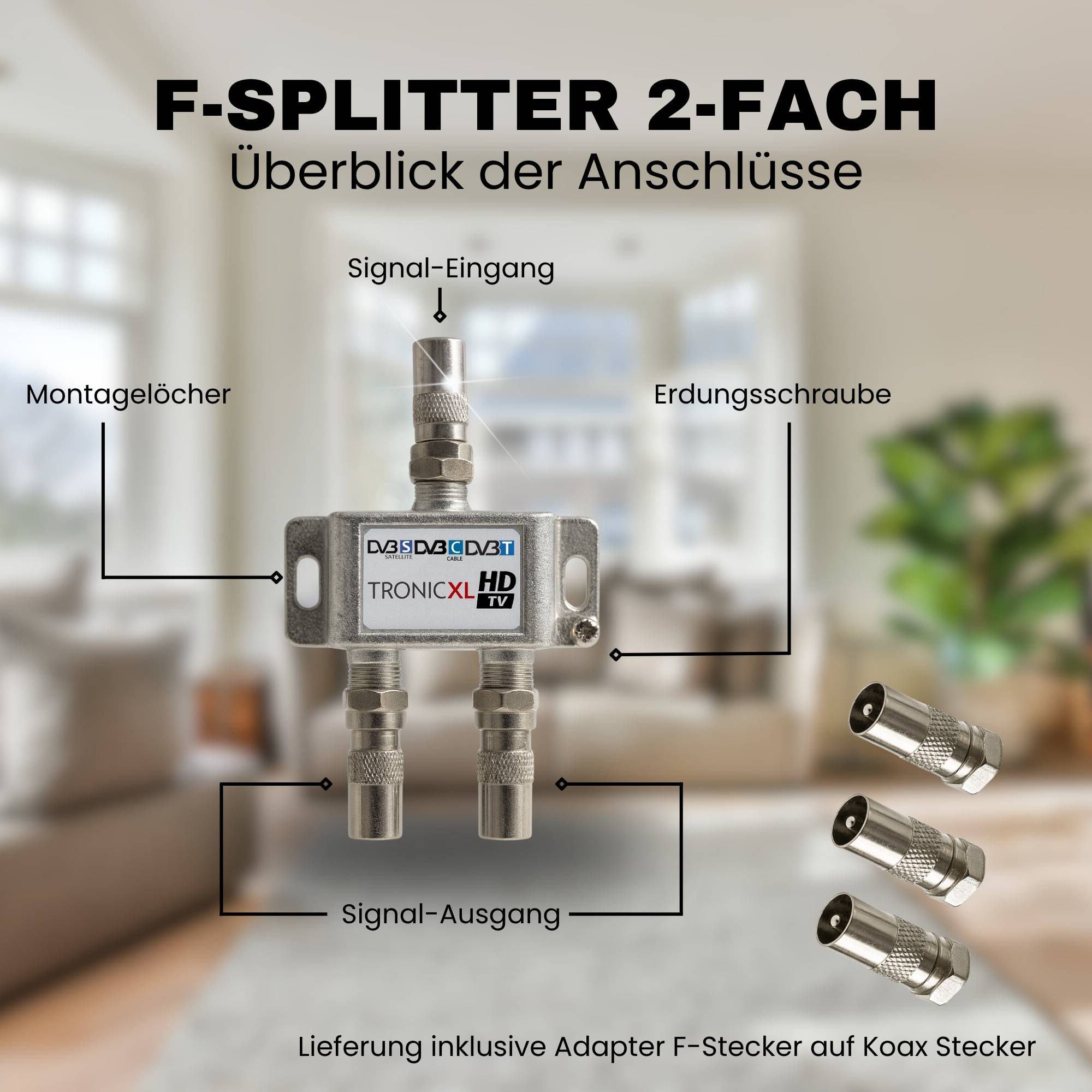 TronicXL 2-Fach BK Verteiler TV Kabel Adapter Antennenverteiler Kabelfernsehen DVBC zb für Unitymedia Vodafone Netcologne Netaachen Netkassel
