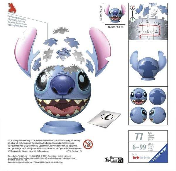 Ravensburger - Lilo & Stitch - Disney Stitch Puzzle-Ball mit Ohren, 72 Teile