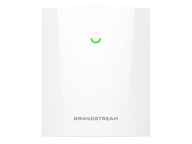 Weißer Grandstream wandmontierter drahtloser Zugangspunkt mit grünem Statuslicht in der Nähe der Oberseite