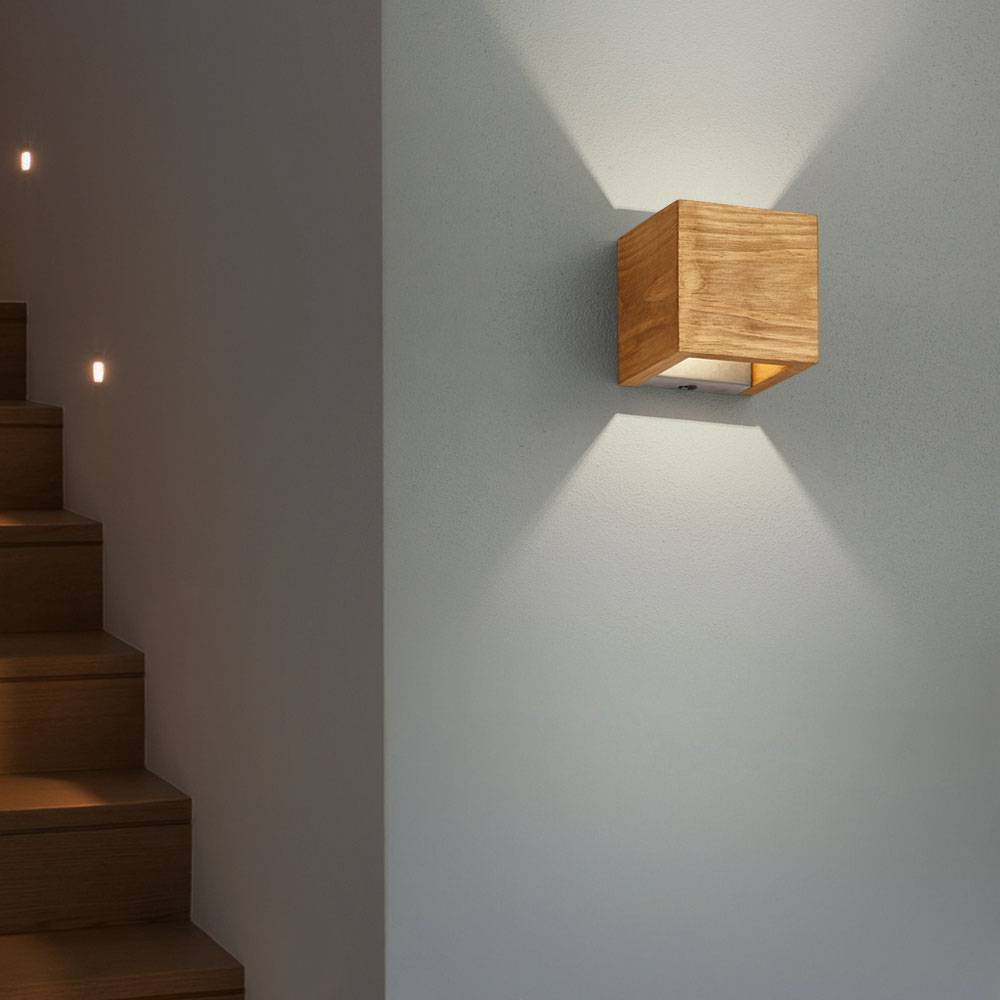 Wandstrahler Wandspot Wohnzimmerlampe Schlafzimmerleuchte Flurlampe Wandleuchte aus Holz mit Switch Dimmer, Metall, braun, 1x LED 4,3 Watt 430