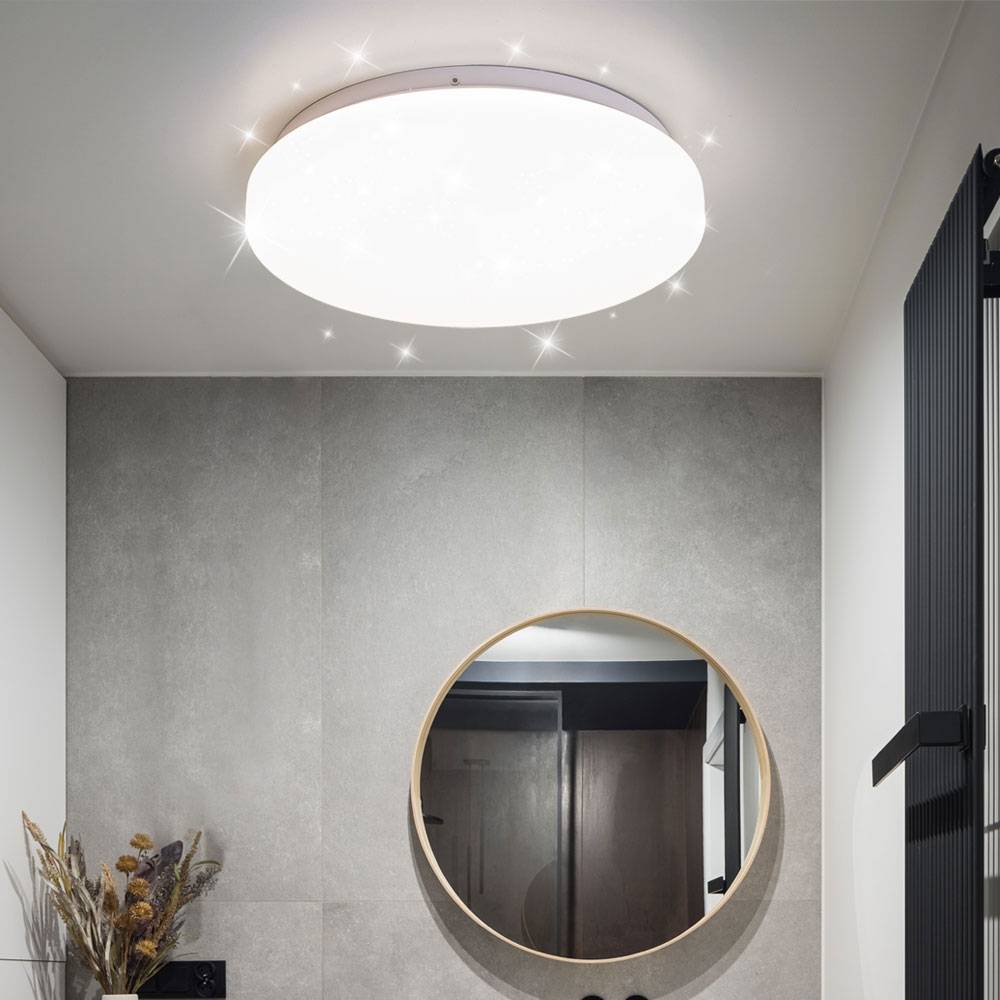 Deckenleuchte Deckenlampe Wohnzimmerleuchte Küchenlampe, Sterneneffekt CCT Schaltung (3000K - 4000K - 6400K), Metall Kunststoff, weiß, DxH 25,5 x