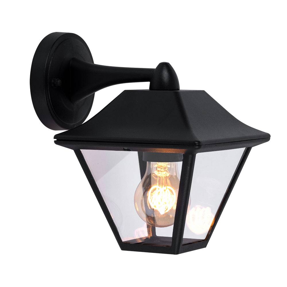 Smart Außenleuchte Wandlampe schwarz Hauswandleuchte Laterne Wandleuchte Glas klar, Aluminium, App-Steuerung CCT, RGB LED 8,5W 806Lm, TxH 23,5x22,5