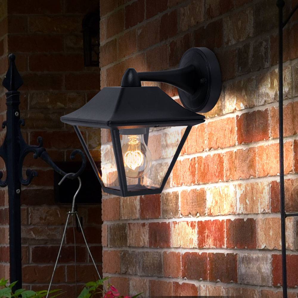 Außenleuchte Wandlampe schwarz Hauswandleuchte Laterne Wandleuchte Glas klar, Aluminium, LED 11W 1055Lm warmweiß, TxH 23,5x22,5 cm
