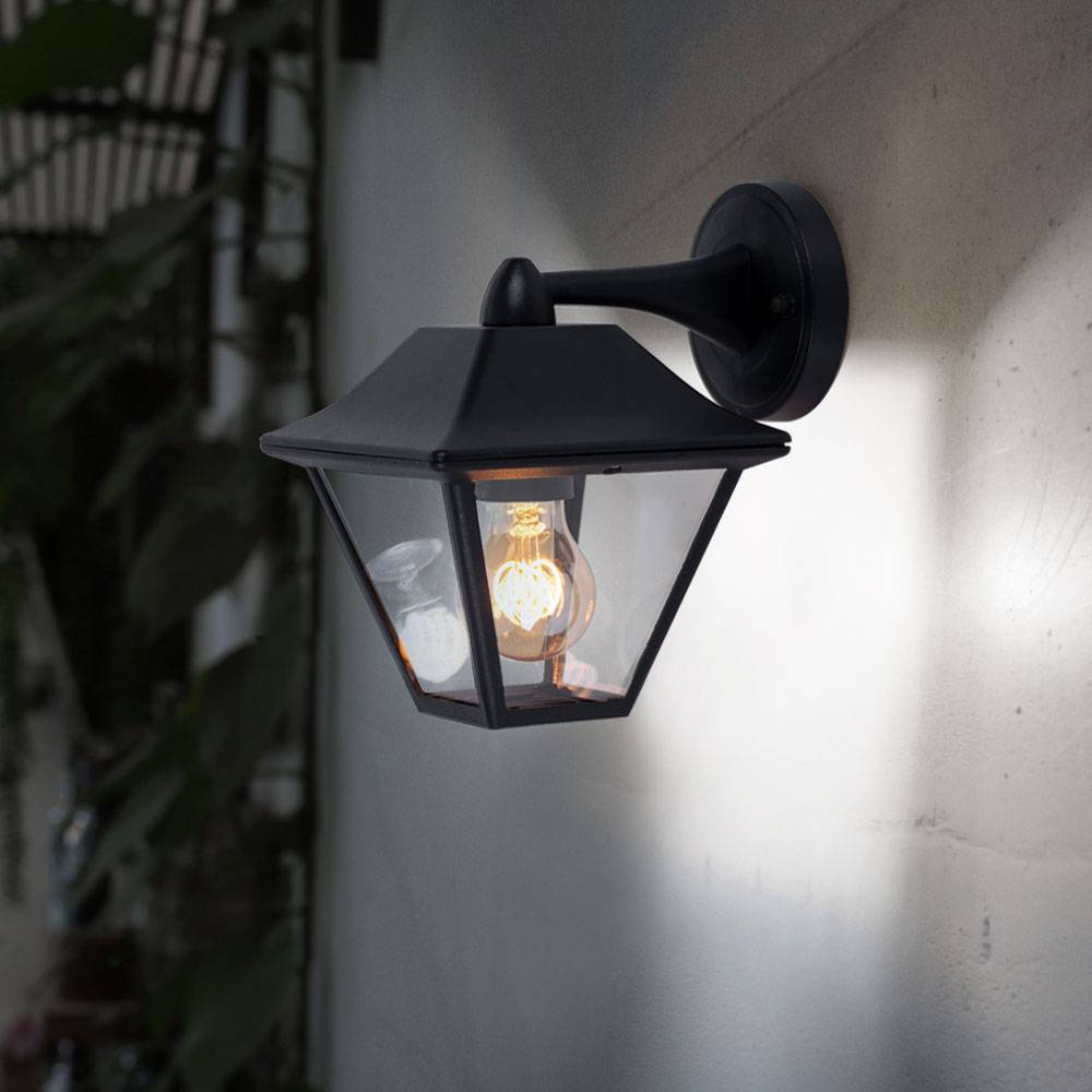 Außenleuchte Wandlampe schwarz Hauswandleuchte Laterne Wandleuchte Glas klar, Aluminium, LED 11W 1055Lm warmweiß, TxH 23,5x22,5 cm