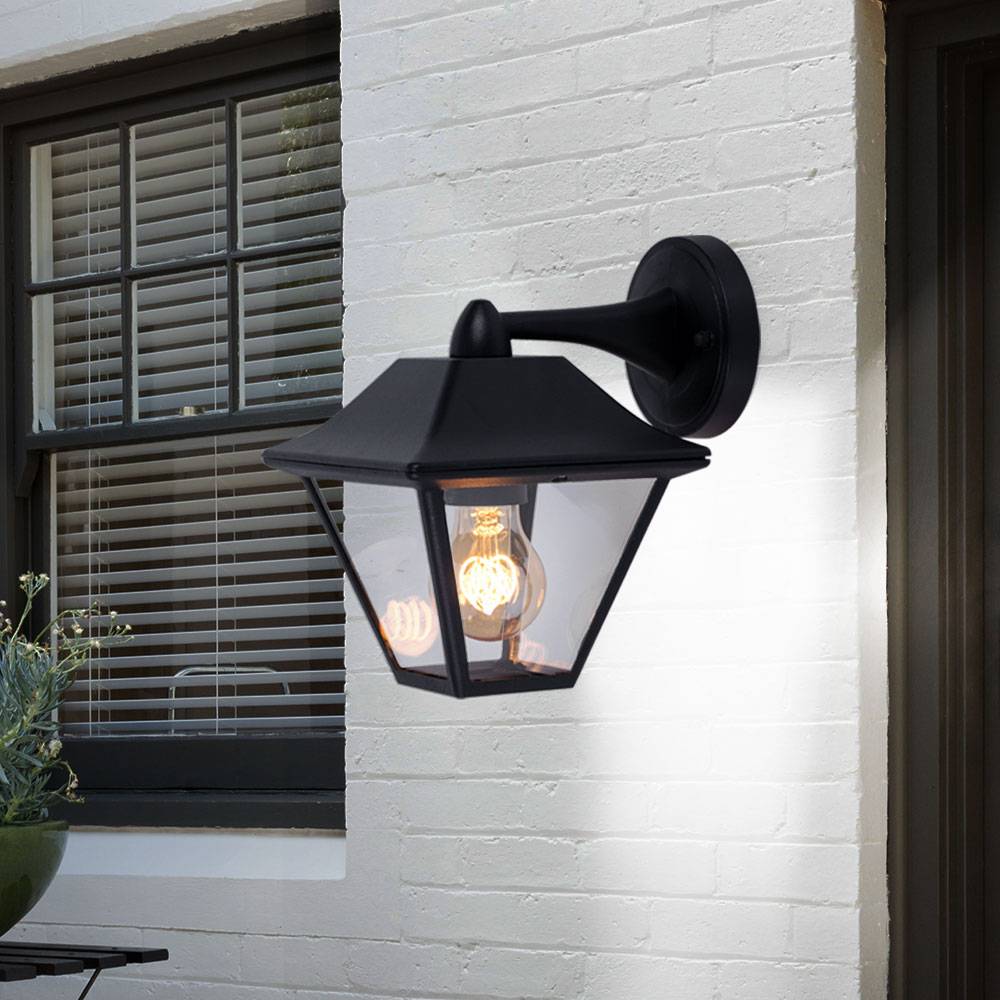 Außenleuchte Wandlampe schwarz Hauswandleuchte Laterne Wandleuchte Glas klar, Aluminium, LED 11W 1055Lm warmweiß, TxH 23,5x22,5 cm