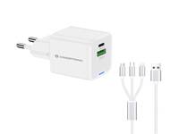 Conceptronic 2-Port 33W GaN USB-PD-Ladegerät mit 3-in-1-Ladekabel, USB-C x 1, USB-A x 1, QC 3.0,
