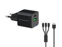 Conceptronic 2-Port 33W GaN USB-PD-Ladegerät mit 3-in-1-Ladekabel, USB-C x 1, USB-A x 1, QC 3.0,