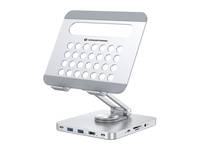 Conceptronic DONN26G Tablet-Ständer mit 8-in-1-Dockingstation, 360° drehbare Basis, faltbar,