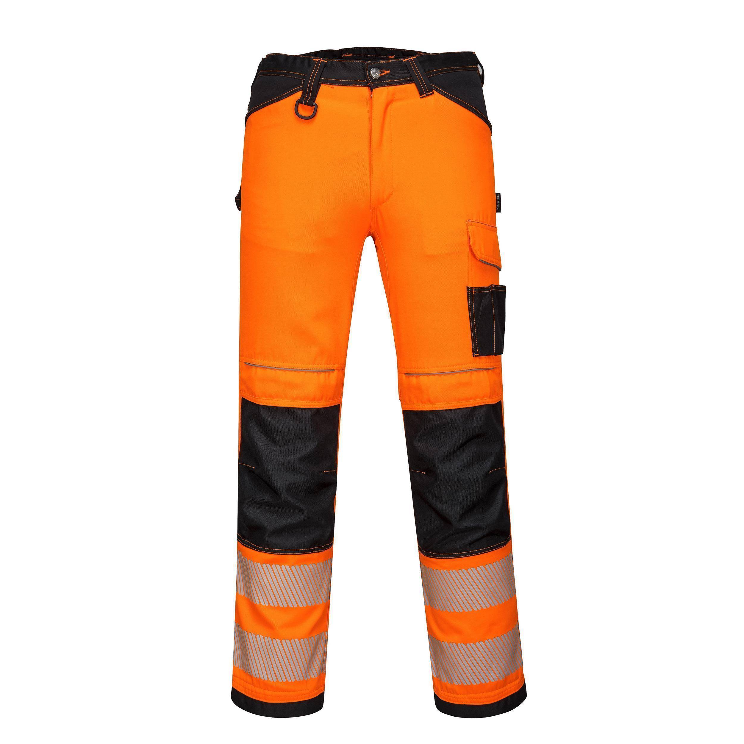 Portwest® PW303 Leichte Warnschutz-Stretch Arbeitsbundhose EN ISO 20471 Kl. 2 Größe:33 Orange/Schwarz