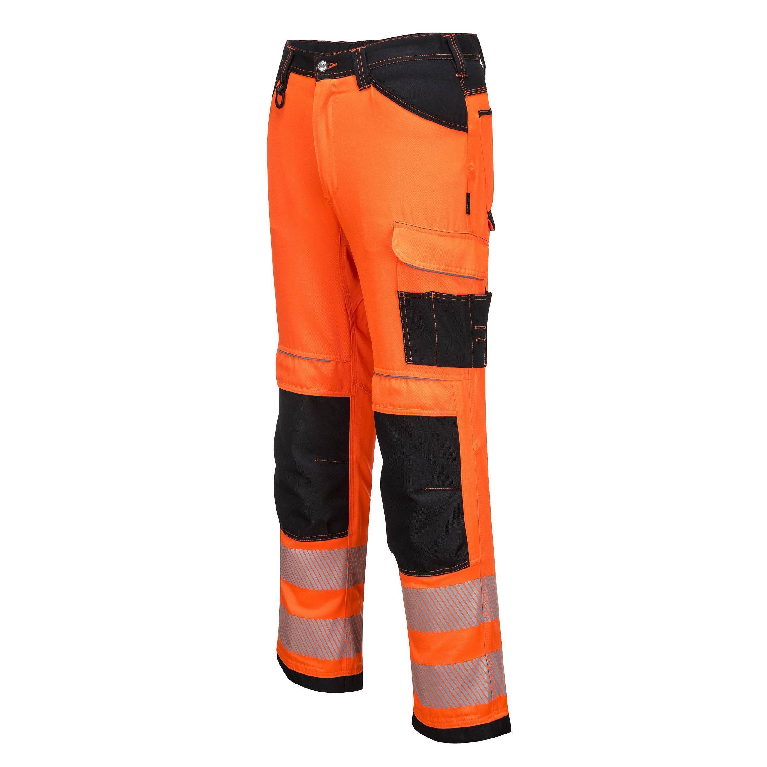 Portwest® PW303 Leichte Warnschutz-Stretch Arbeitsbundhose EN ISO 20471 Kl. 2 Größe:33 Orange/Schwarz